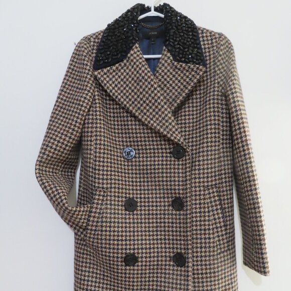 J.Crew Collection Beaded Collar Houndstooth Coat Size 2 - Picture 2 of 12